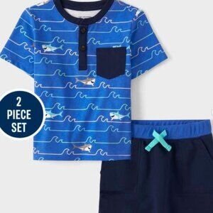 NWT The Children Place Toddler Boy 2 piece Blue Shark short set